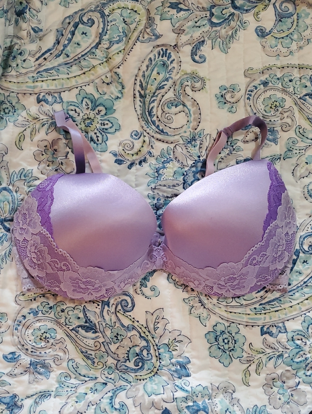 La SENZA Lavender Satin Push-Up Bra with Lace Trim